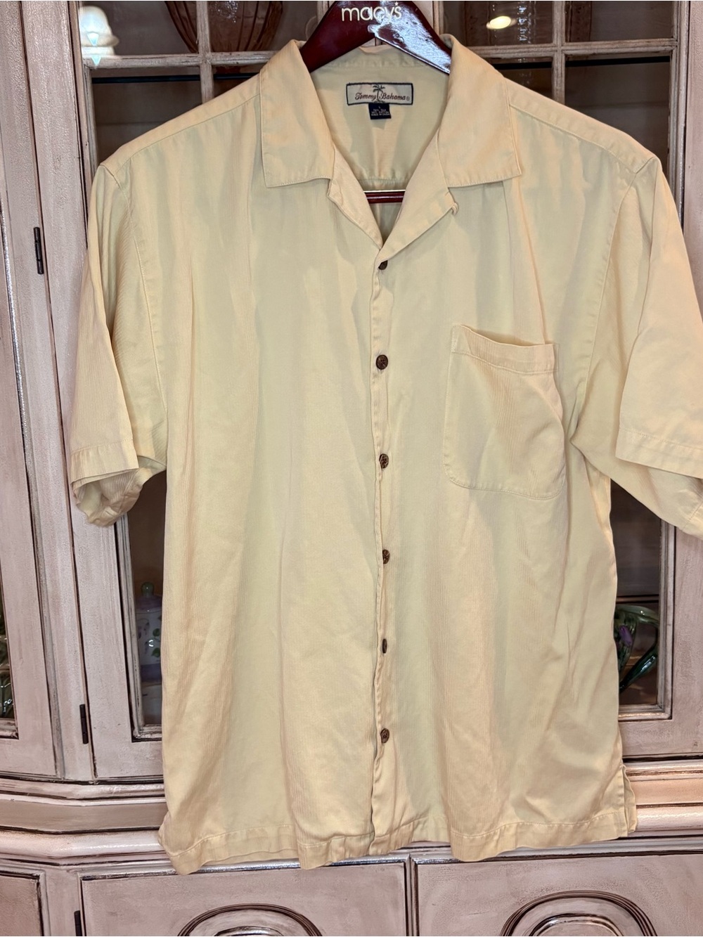 Tommy Bahama Pale Yellow Silk-Cotton blend Short Sleeve Shirt
